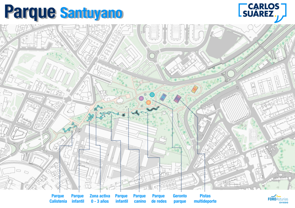 Infografía con un plano del Parque Santuyano