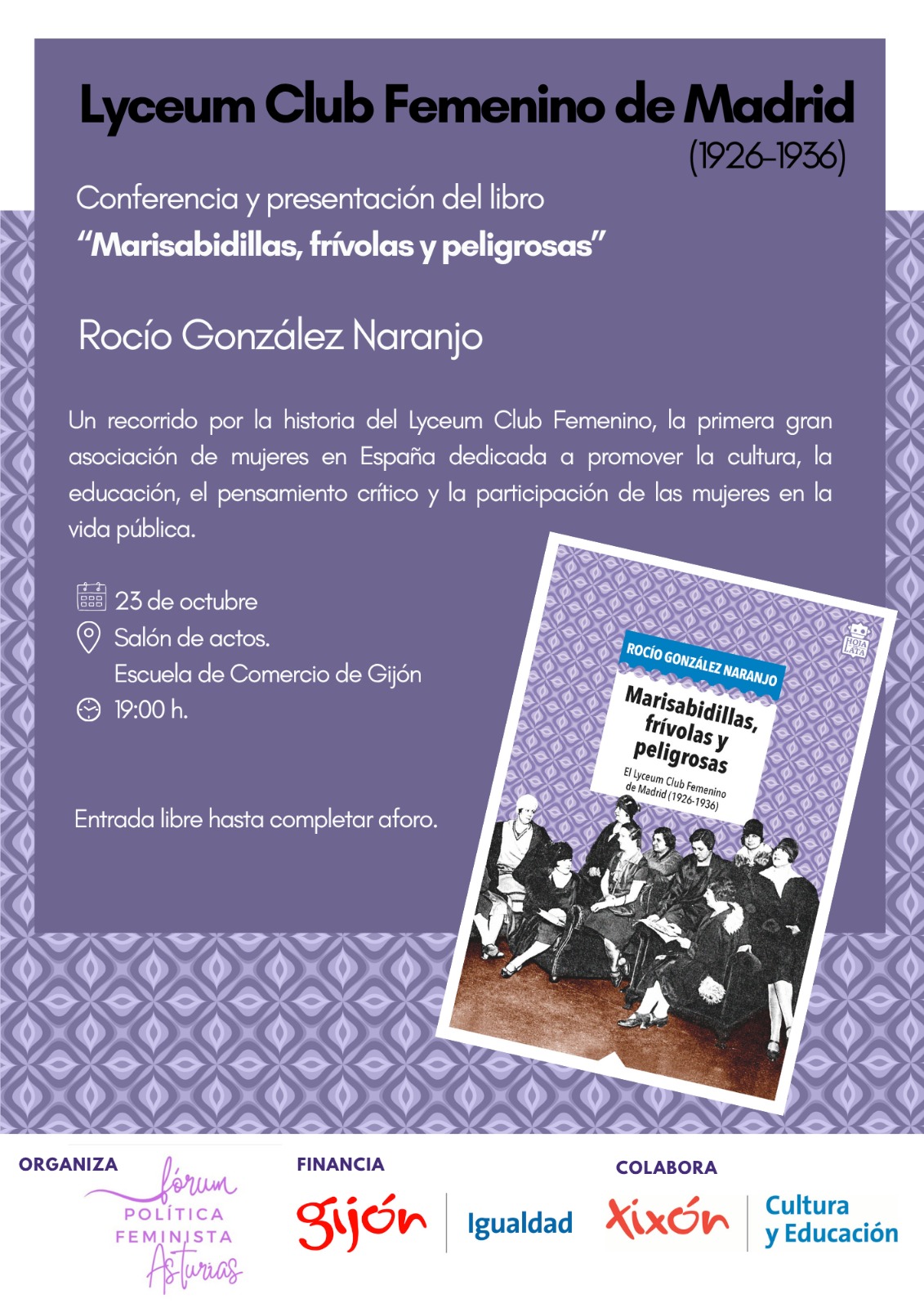 Lyceum Club Femenino: presentación de Marisabidillas, frívolas y peligrosas, 23 de octubre a las 19:00
