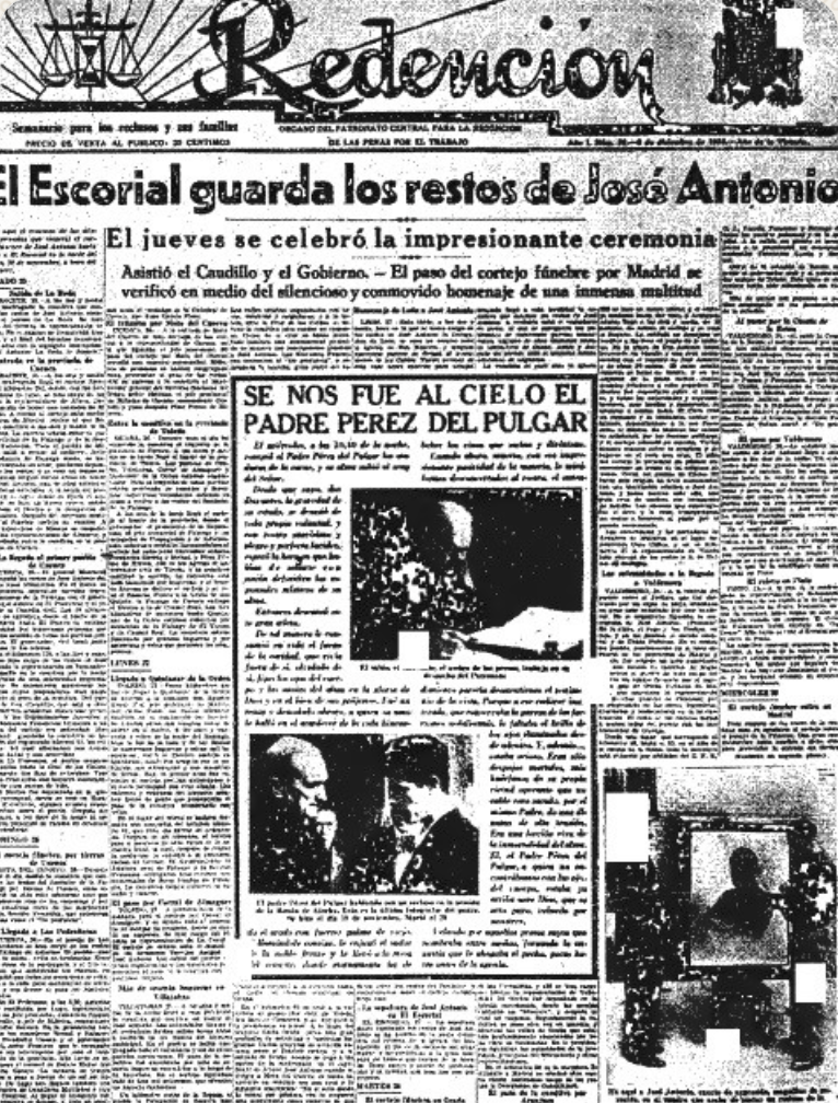 Reproducción en blanco y negro de la portada del semanario Redención.